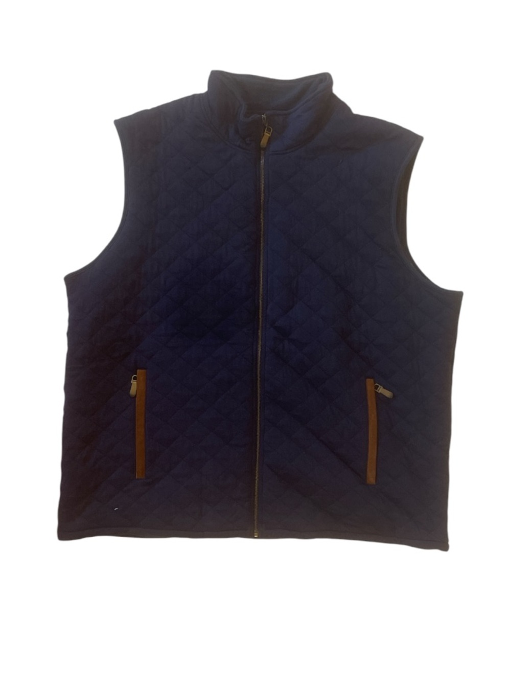 Vineyard Vines Navy Quilted Vest with Brown Trim